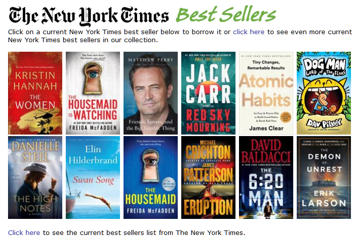 Sample of an automatically-produced New York Times Best Sellers entry in a Wowbrary newsletter